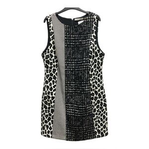 Alice & Olivia Clyde Wool  Patchwork Print In Black And White Shift  Dress Sz 14